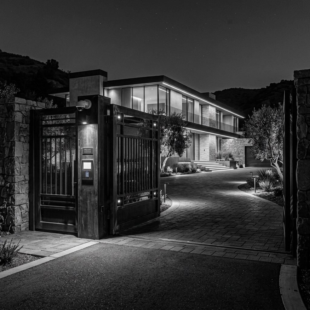 Secure luxury estate at night